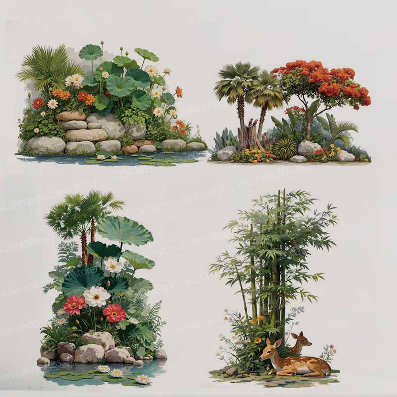 Pvc Panel Background - Stiker Dinding Pohon Bunga Tanaman Tropis
